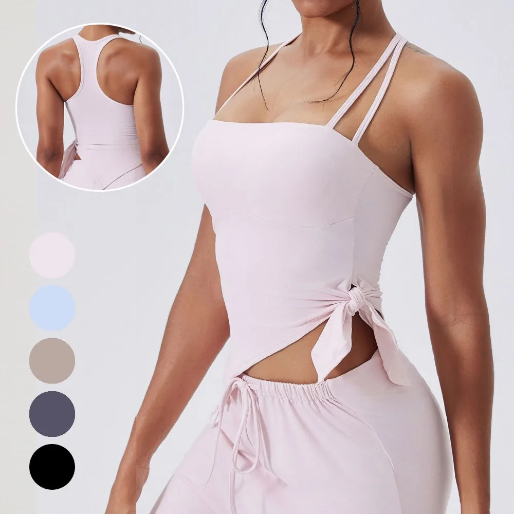 

Женский спортивный топ с эффектом второй кожи, асимметричный, в рубчик, с перекрестной спинкой, для йоги и фитнеса