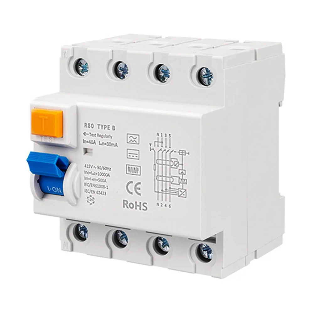 Type B 4P 40A 30mA RCBO For EV Charging Station PV System Leakage Overload Short Circuit Protection DIN Rail Breaker Accessory