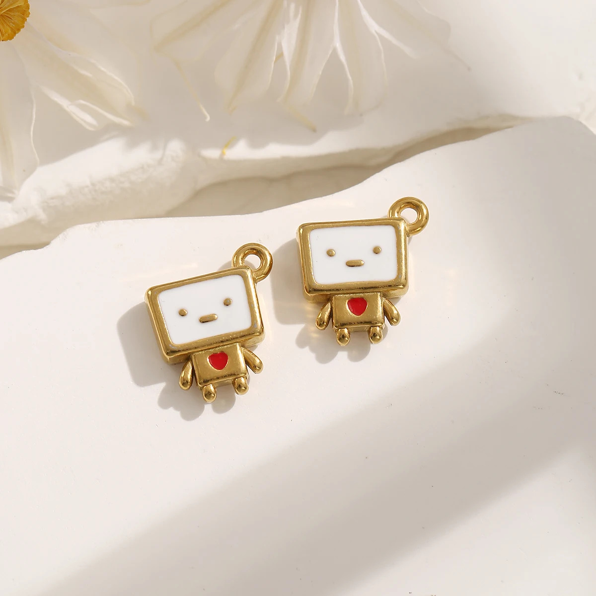 4 Stück Edelstahl vergoldet Emaille Quadrat Roboter Charms für DIY Armband Halskette Schmuckherstellung Anhänger Zubehör Komponenten