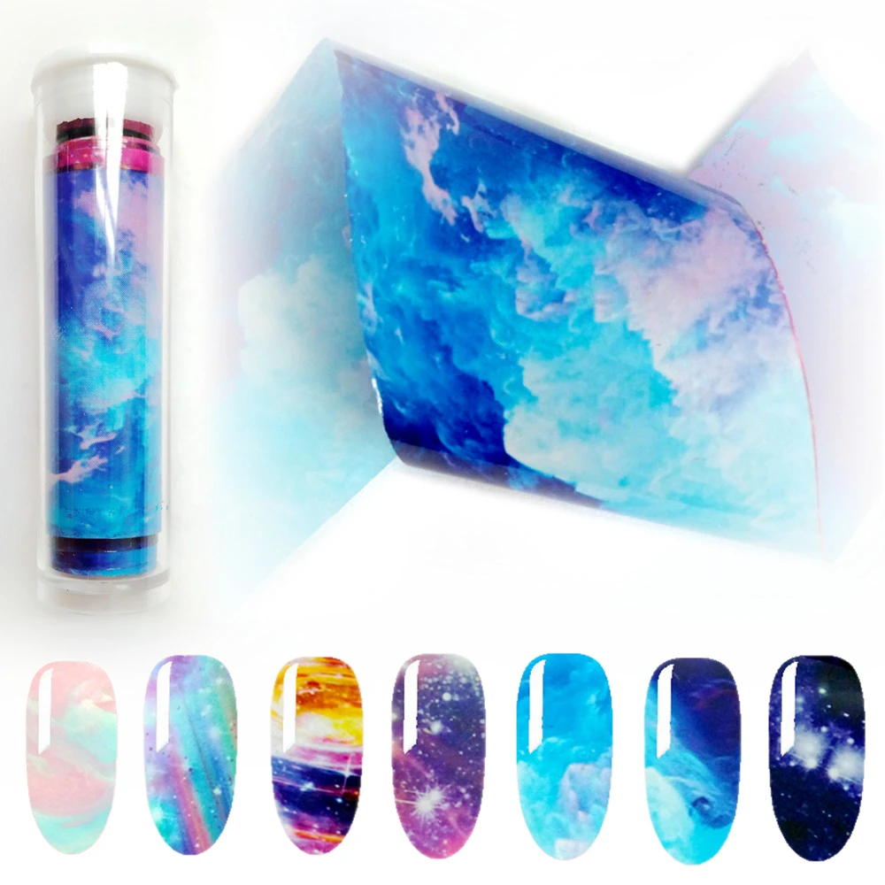 100cm Gradient Blue Transfer Foil For Gluing Starry Sky Nail Stickers DIY Nail Art Decals Tips