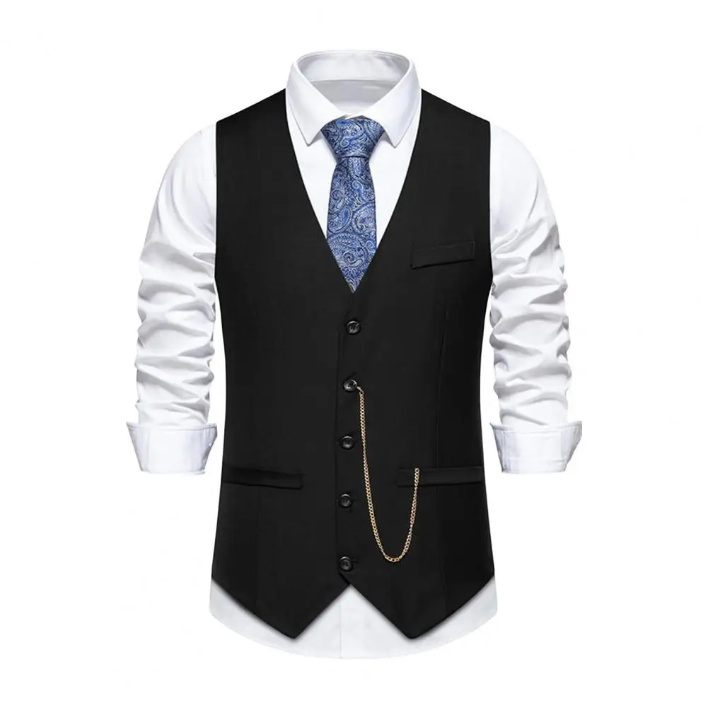 

Men Suit Vest Spring Waistcoat Solid Color V-neck Single Breasted Waistcoat with Chain Slim Fit Formal Wedding Party Vest Coat