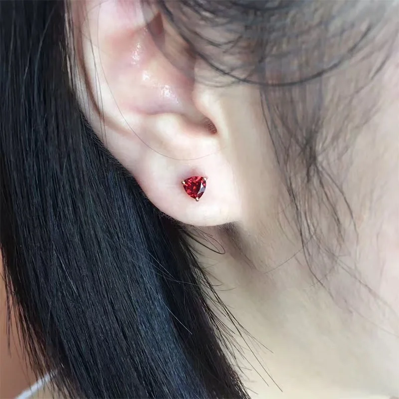 Stud Earrings 925 Sterling Silver Natural Gemstone Garnet Simple Cute Design Women with Certificate