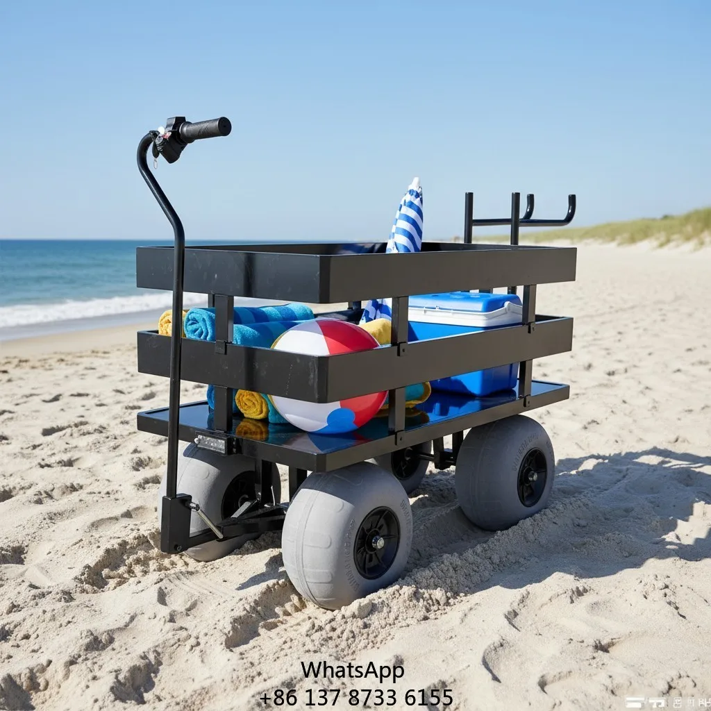 Electric Motorized Multi-Terrain Beach Cart 4 Wheels Platform Cart Aluminium Alloy Heavy-Duty Outdoor Beach Wagon