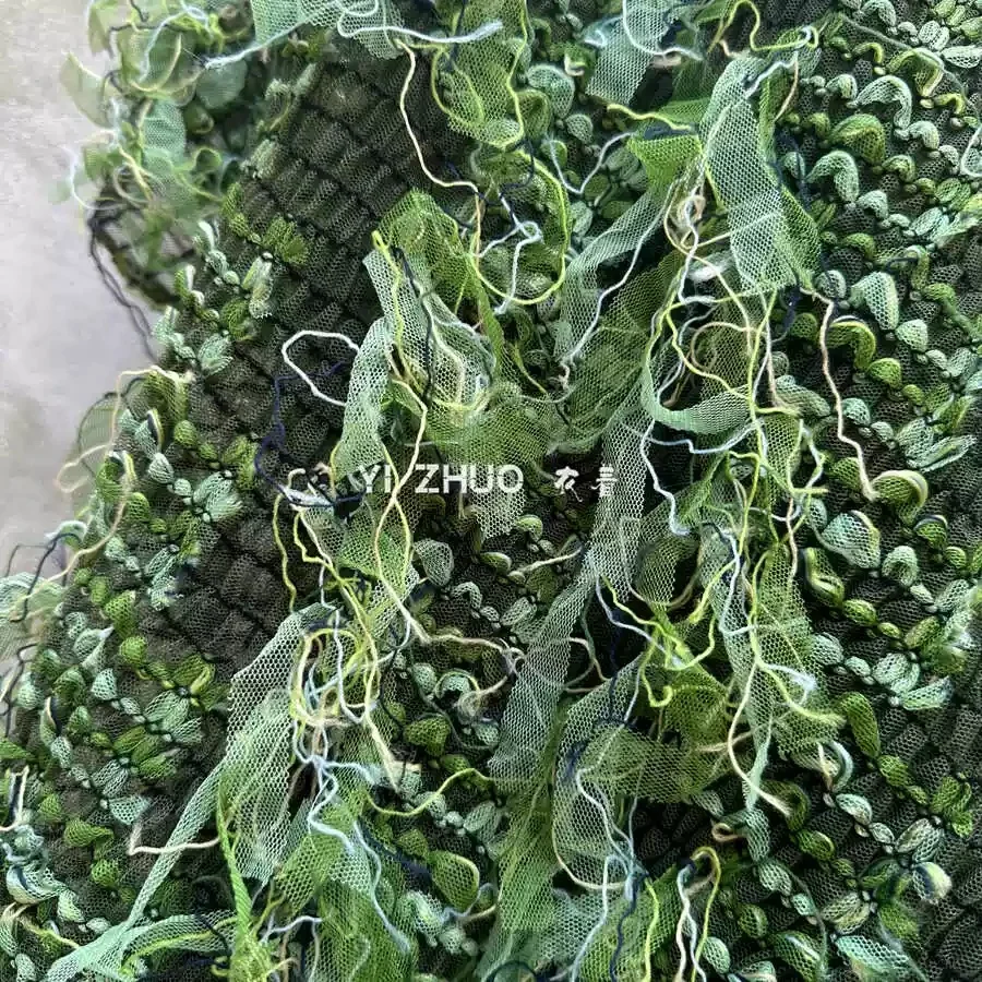 シミュレートオーシャングラスフォレストテクスチャ生地高品質タッセル刺繍レース弾性メッシュ衣類diy素材