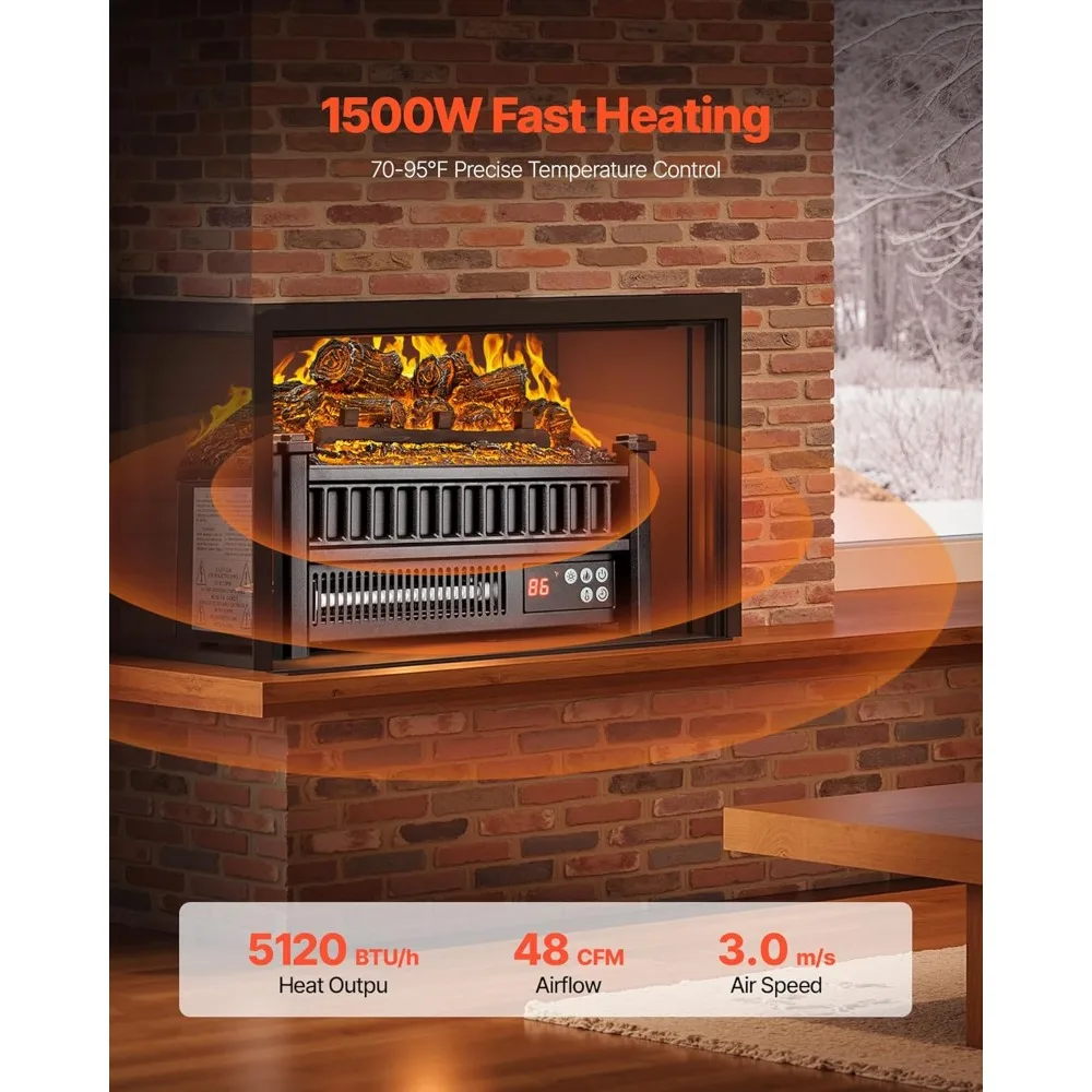 16-дюймовый электрический камин VEVOR с бревенчатым обогревателем, вставкой, пультом дистанционного управления, 5 регулируемыми яркостью пламени и таймером 24 часа