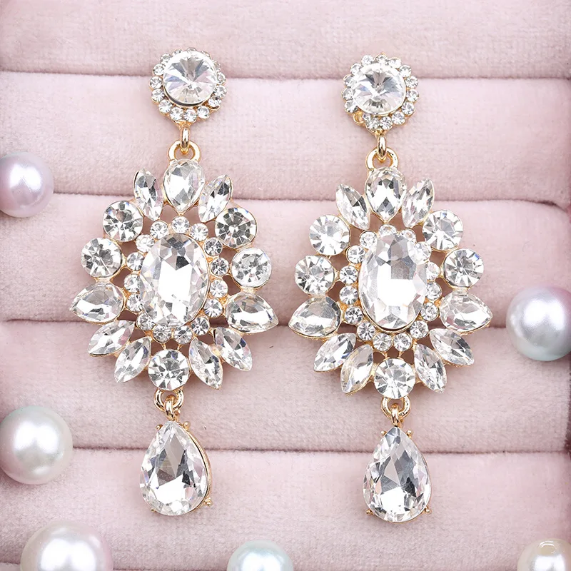 Vintage Bridal Wedding Dress Banquet Earrings Classic Crystal Earrings Elegant Toast Dress Accessories directly from the manufac