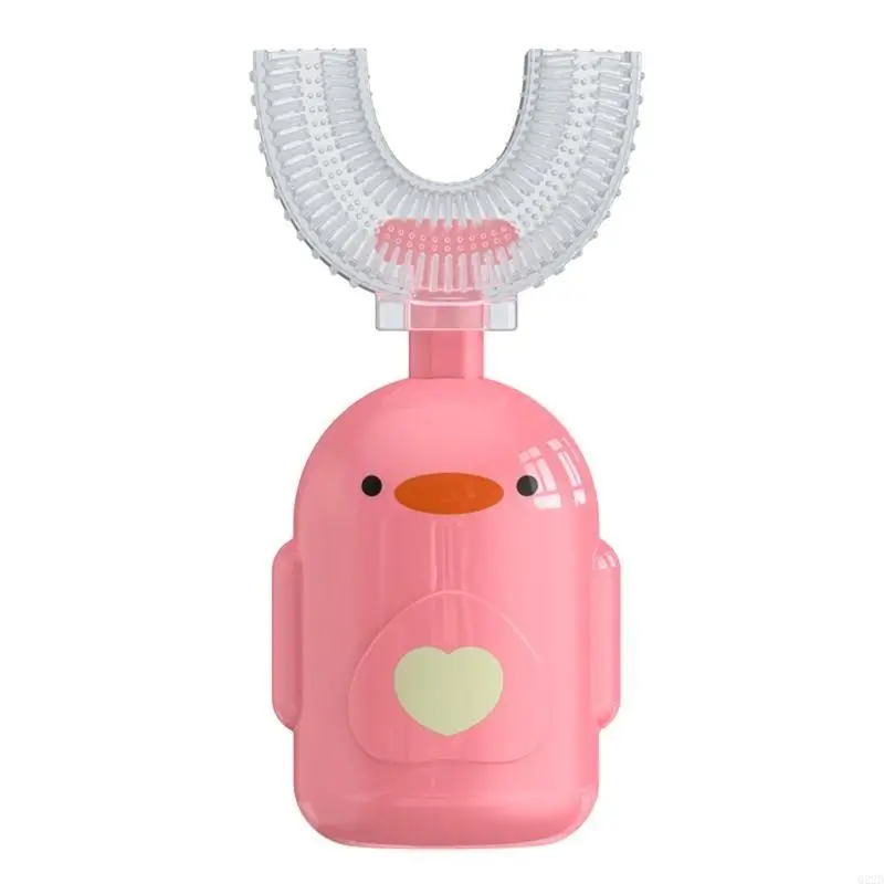 Q22D Cartoon Duck Baby Children Ceprush dientes 360 grados Cepillo dientes en forma U Teether Silicona suave Baby
