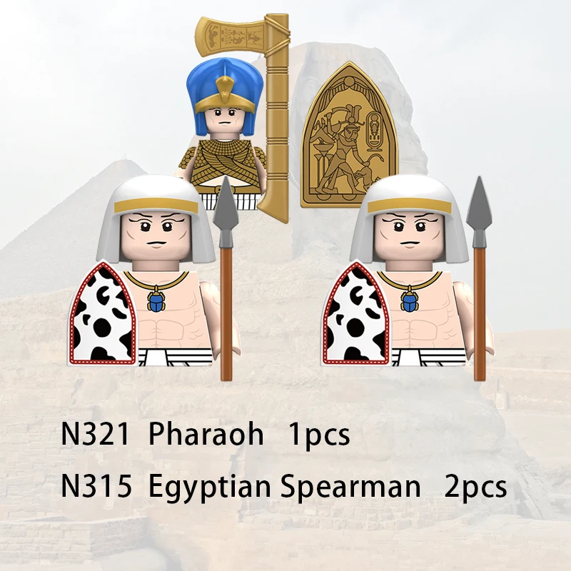 3pcs Medieval Egyptian Soldiers Building Blocks Castle Eagle Knights Figfures Spear Assassin Bow Swords Sword War Bricks Toys