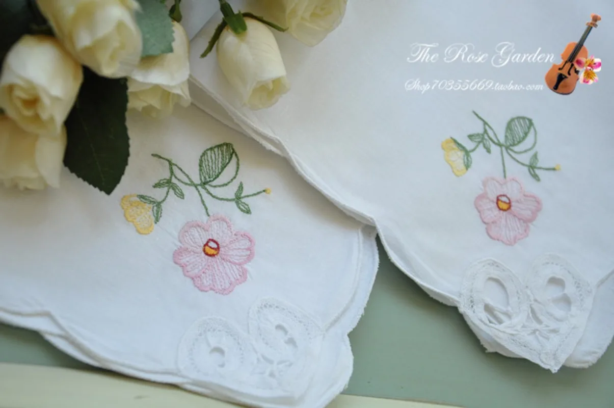 6 قطعة منديل النمط الرعوي الأبيض القطن الخالص الملونة المطرزة غطاء منديل 43 سنتيمتر #4