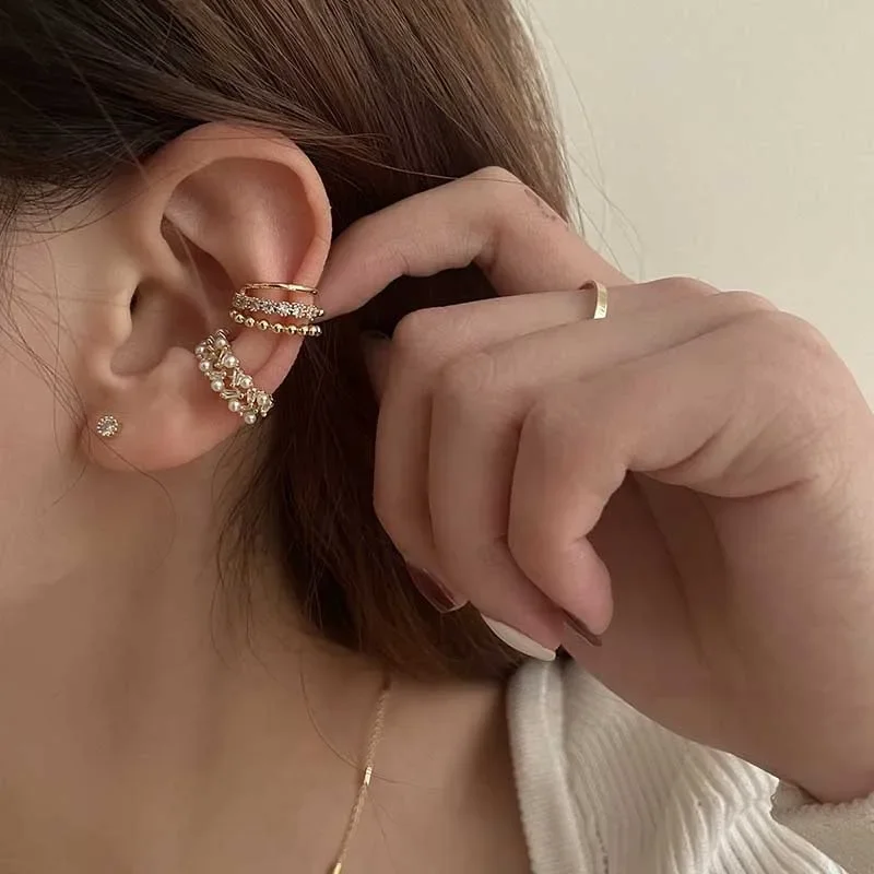 Koreanische Mode Doppelschicht Perle Clip Ohrringe für Frauen und Mädchen Luxus Zirkon Ohr Manschette Clip Ohne Durchbohrten Ohr Manschette Jewerly
