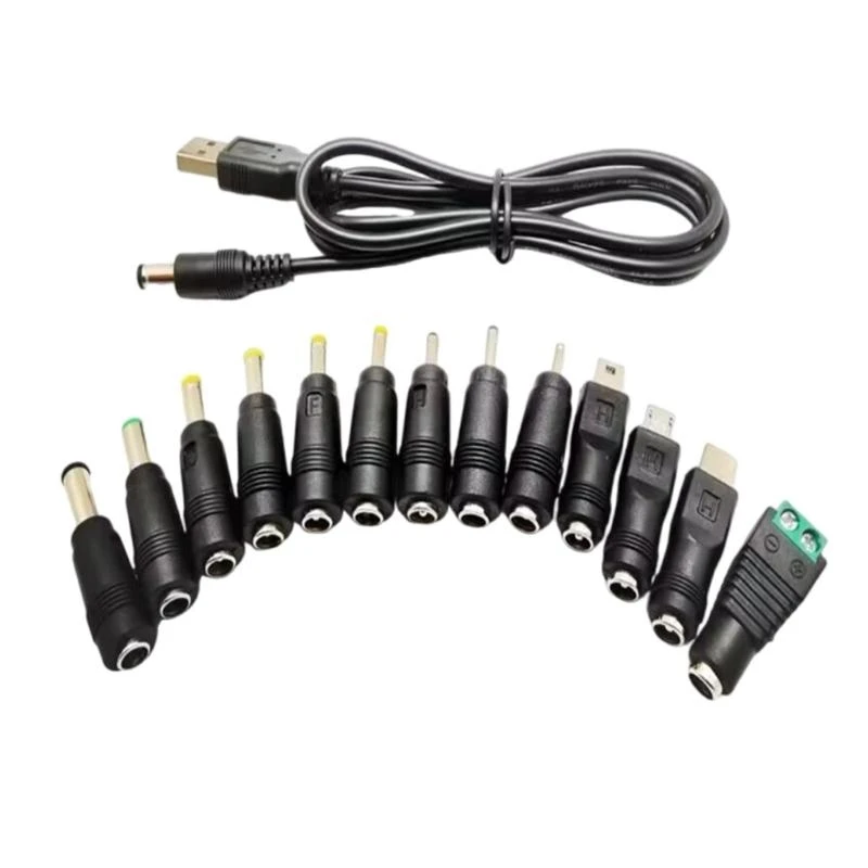 USB-Ladekabel auf 5,5 x 2,1 mm Stecker, 13 Anschlüsse, Adapter für Lautsprecher, LED-Leuchten, Y4QF – Detail 1