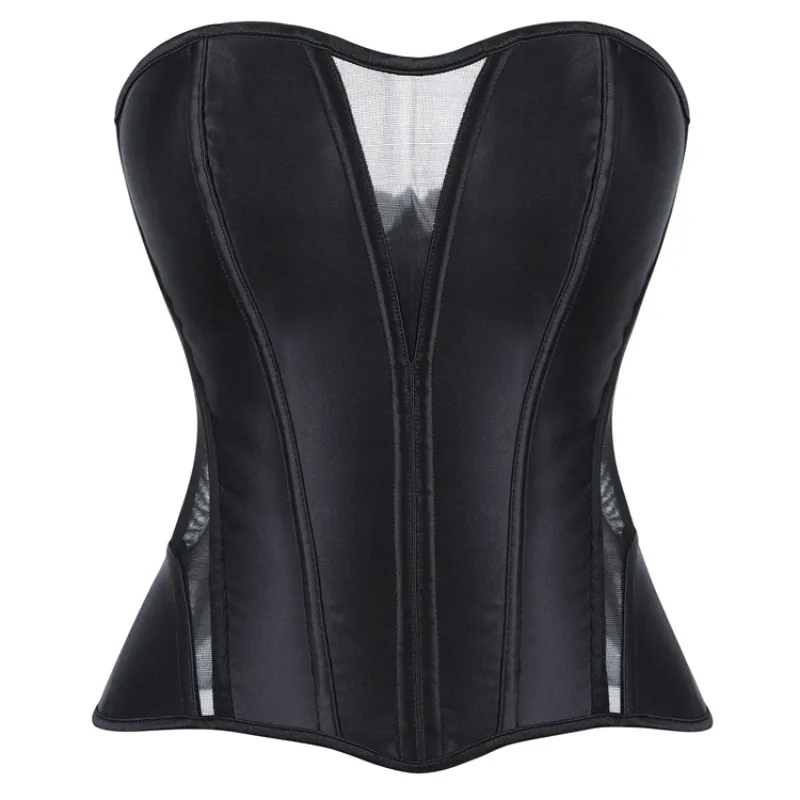 Black Mesh Overbust Corset for Women Elegant Summer Shapewear Bustier Top Corselet