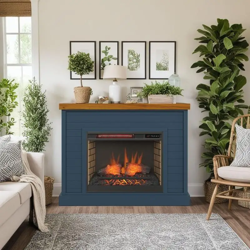 

48" Fireplace with Mantel in Blue Denim & Whiskey Finish - Elegant Home Heating Solution