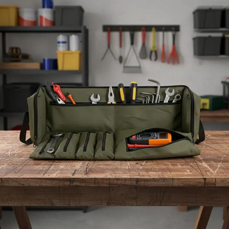 

Heavy-Duty Roll-Up Tool Bag - Oxford Fabric Multi-Tool Organizer All-in-One Garage Storage For Mechanics/Electricians/Carpenters