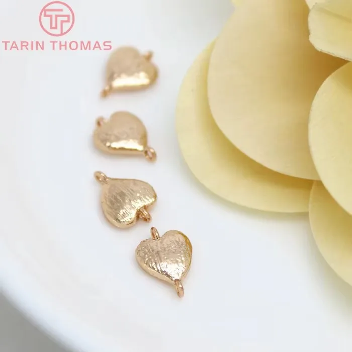 (2777)6PCS 7.5x11MM 24K Champagne Gold Color Brass 2 holes Heart Charms Connect Charms High Quality Diy Jewelry Accessories