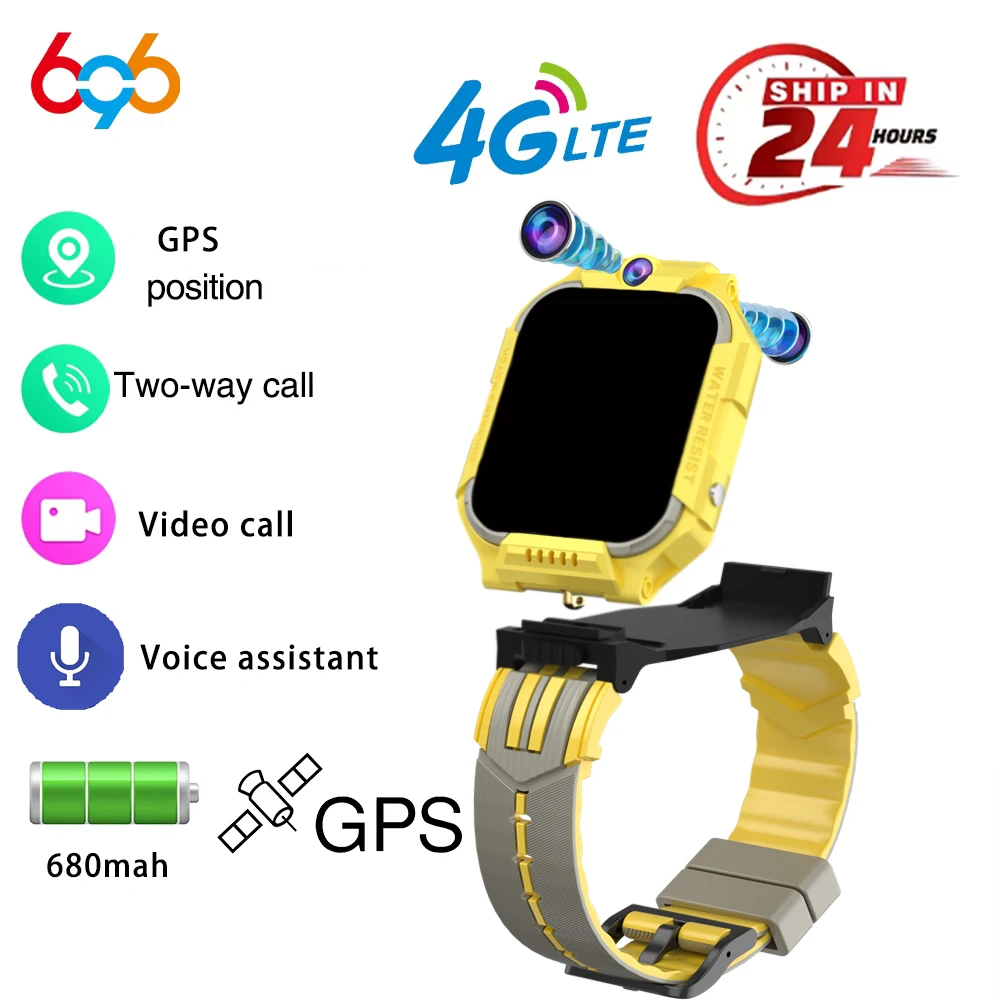 

696 Детские Смарт-часы 4G SIM-карта Видеозвонок Камера GPS Детские Смарт-часы Голосовой помощник Водонепроницаемый студенческий браслет для мальчиков и девочек