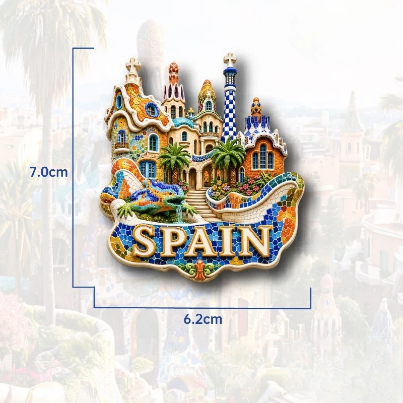 Barcelona Gaudi Mosaic Fridge Magnet - Artistic 3D Spanish Souvenir Unique Architectural Gift for Travel & Colorful Decor view 4