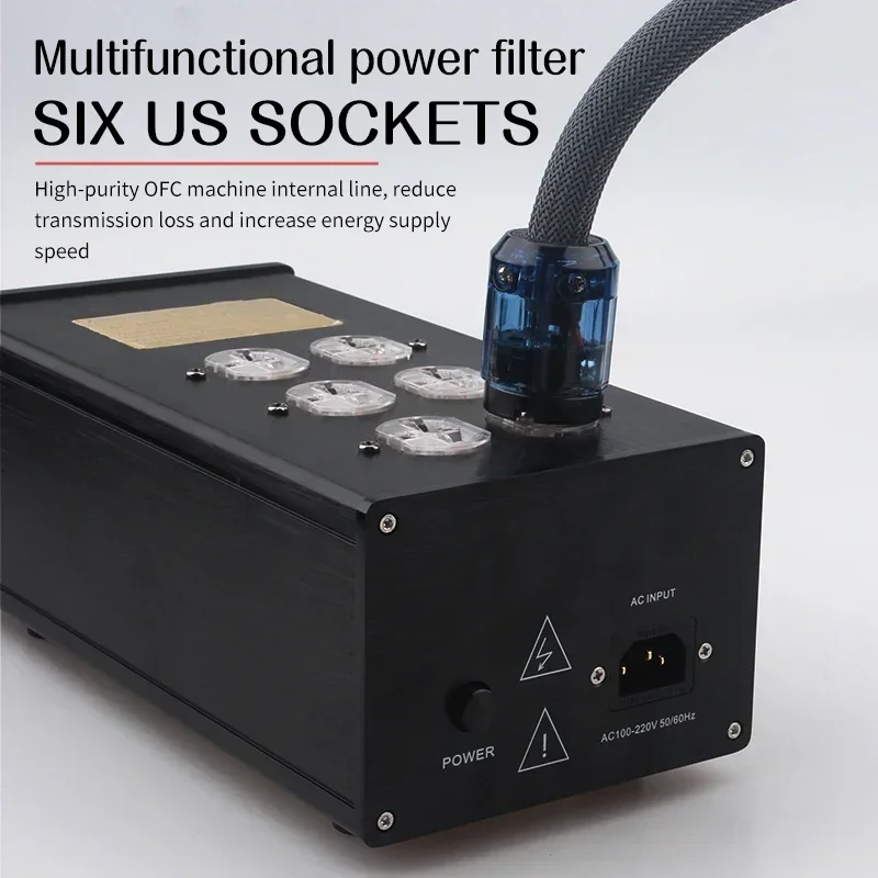 1pcs Hi-end Aluminum Alloy HiFi Audio Power Filter High Current AC Power Purifier Amplifier Audio Socket Outlet