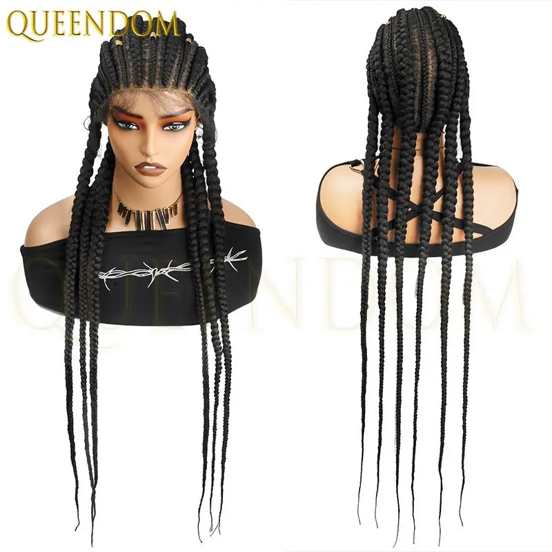 36'' synthetische Jumbo Box Full Lace Perücke Cornrow Twist Lace Front Perücke Göttin Zopf Perücke Afro schwarze Frauen knotenlose Box geflochtene Perücken