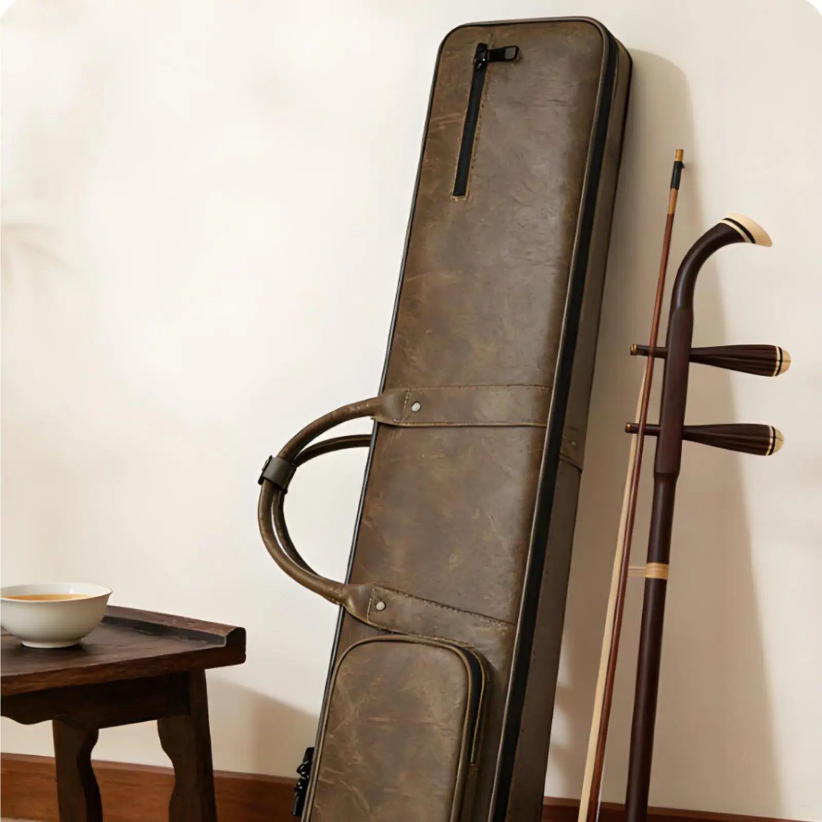 Durable Waterproof Erhu Case with Outer Pocket Carrying Options Instrument Bag for Lessons and Performance