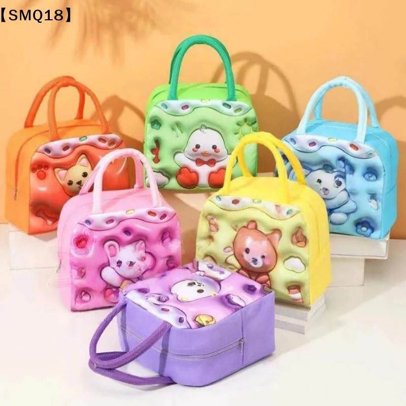 Cute Printed Cartoon Lunch Bag For Kids With Insulation Preservation Function Zippered Tote Bag【SMQ】