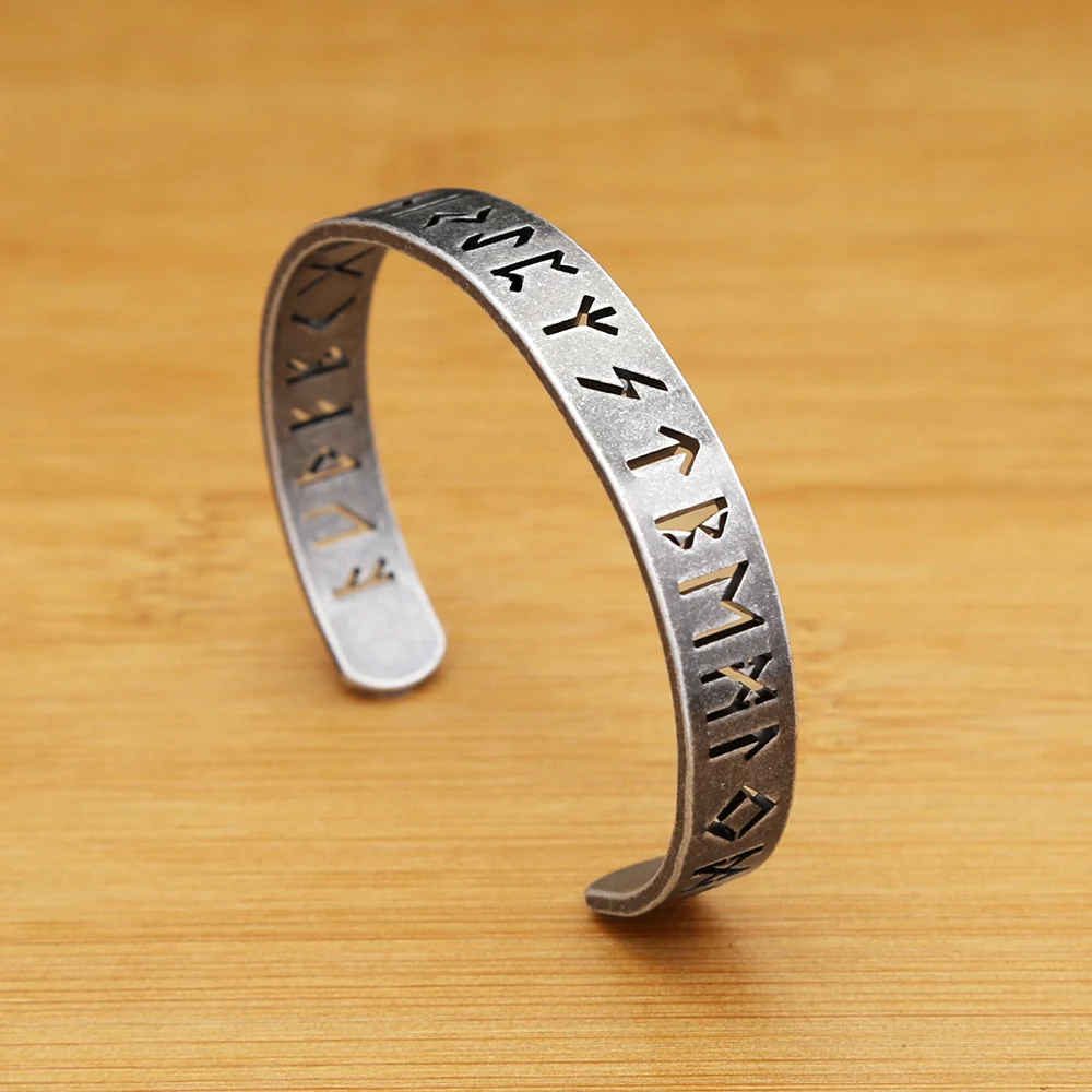 Vintage Stainless Steel Fashion Viking Runes Bracelet For Men Women Nordic Odin Letter Cuff Bangles Amulet Jewelry Dropshipping