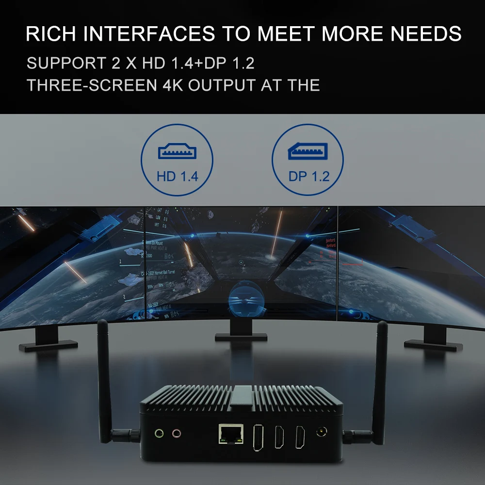 Kantoor Fanless Mini Computer Intel J6412 N100 8xUSB 2xHD DP Triple Display Business Self-Service Kiosk Industriële Wall Mount PC