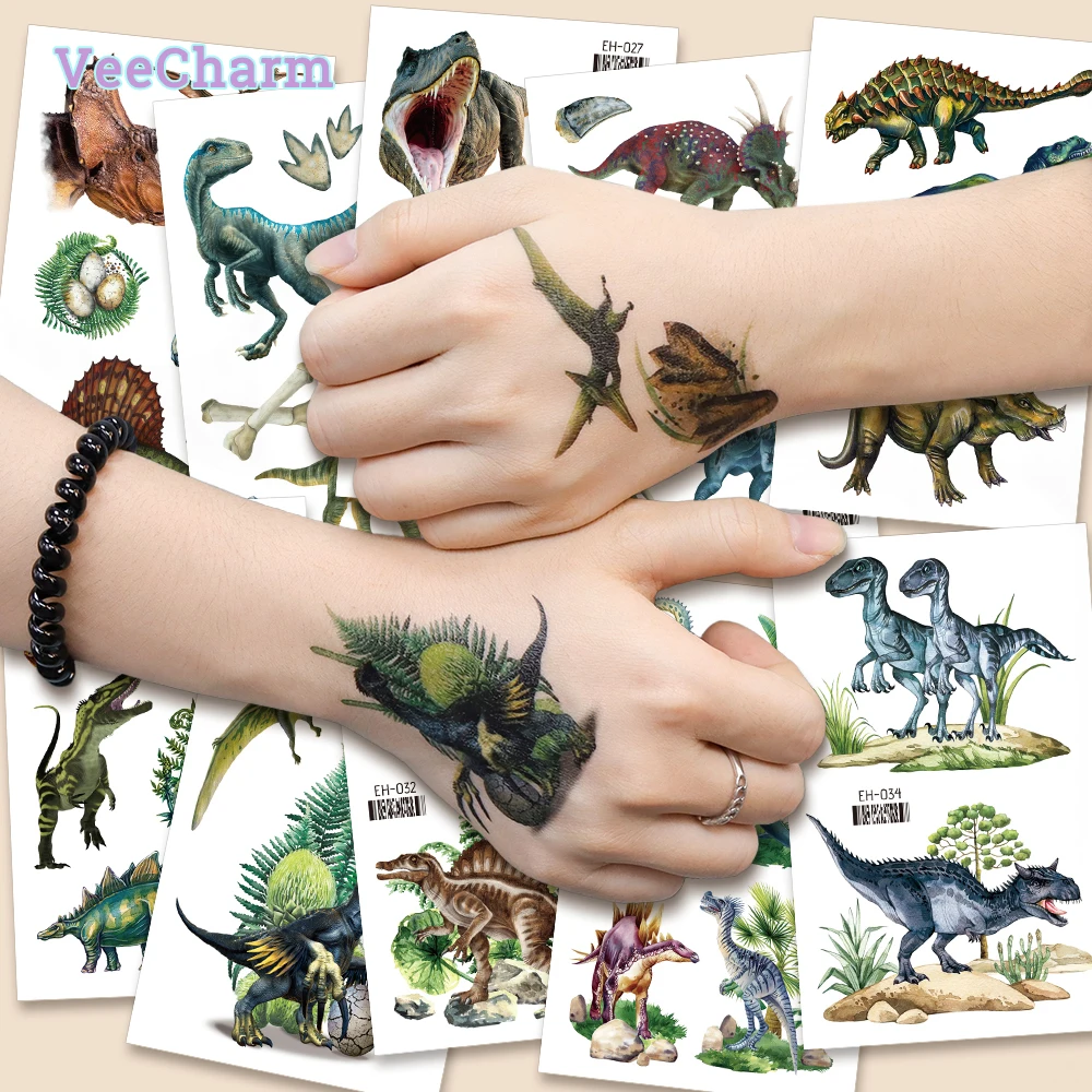 

VeeCharm - Realistic 3D Dinosaur Temporary Tattoos,Tyrannosaurus/Triceratops Stickers for Kids,T-rex Decorations,1/12/24 Sheets