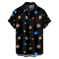 Original summer universe planet casual travel large size short-sleeved shirt Hawaiian style digital print loose trend shirt