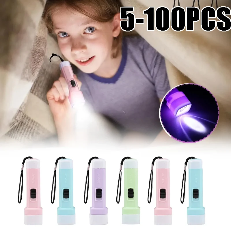 5-100PCS Children's Portable LED Flashlight Mini Plastic Light with Lanyard for Camping Hiking Outdoor Activity Use