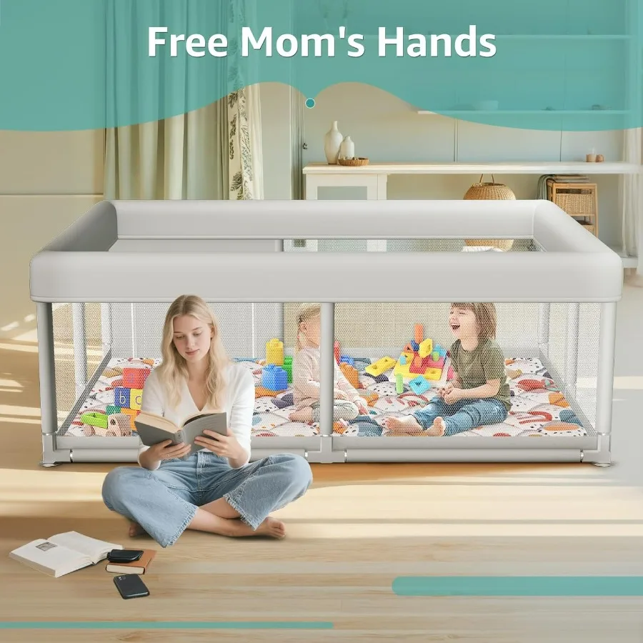 Box per bambini da 65 x 50 pollici con tappetino da gioco per neonati e bambini piccoli Robusto cortile da gioco di sicurezza per interni ed esterni con cancelli con cerniera