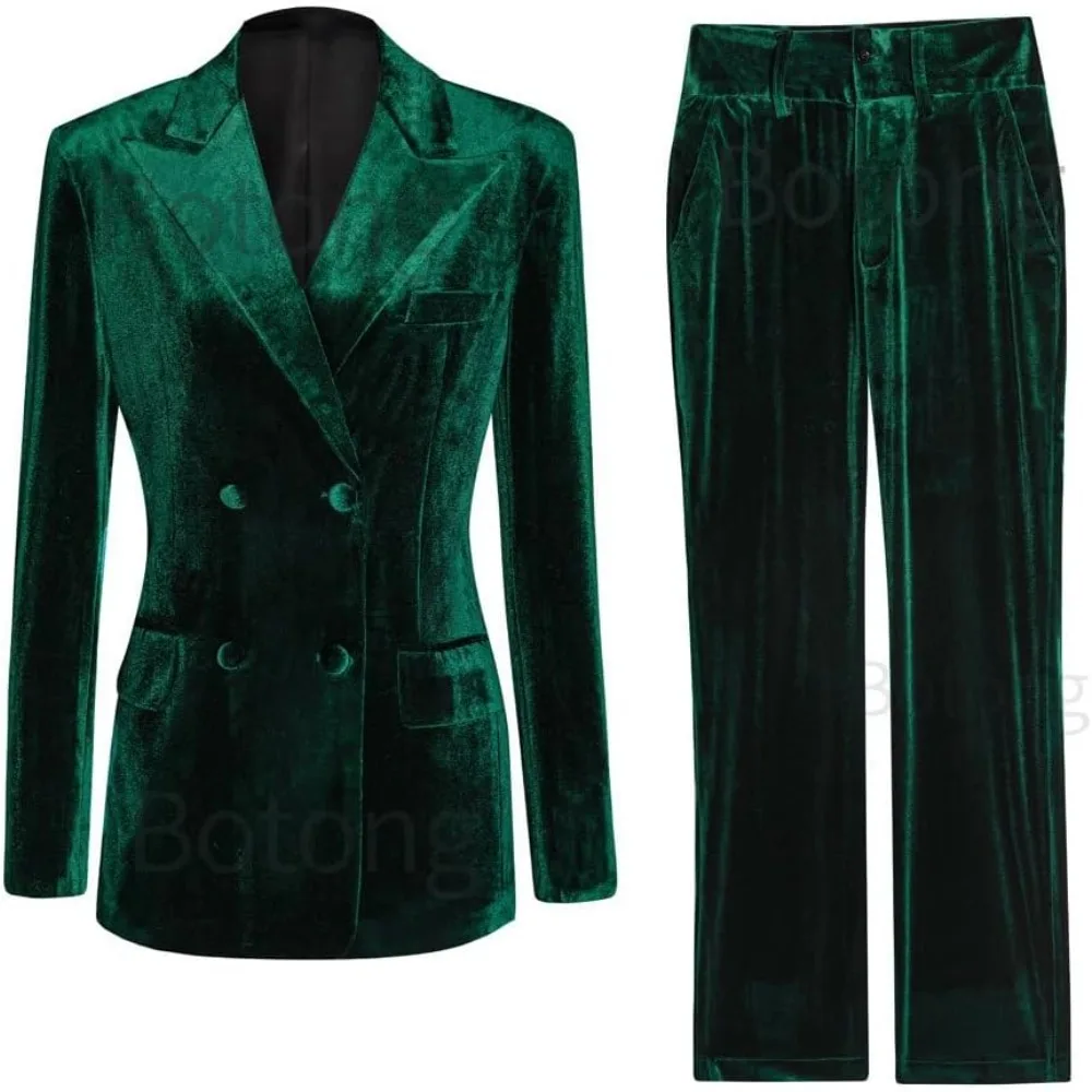 Tesco-traje de terciopelo hecho a medida para mujer, chaqueta verde, traje de manga larga, chaqueta con cuello a medida, trajes de mujer