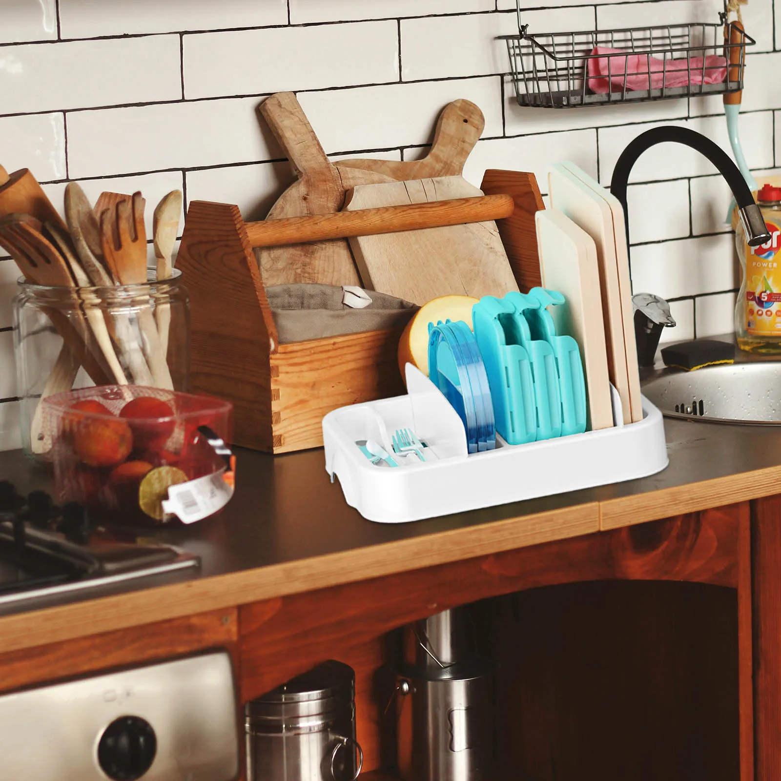 

Multifunctional Knife Fork Organizer Stain Resistant Kitchen Storage Holder Removable Compartments Utensil Cabinet