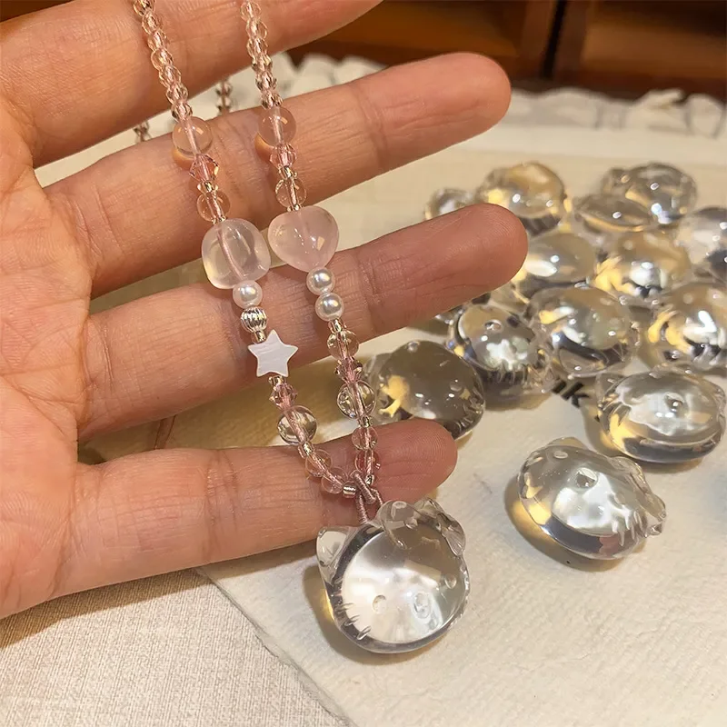 Crystal necklace cat neck chain cute cartoon cat crystal white Kitty sweater chain stacked