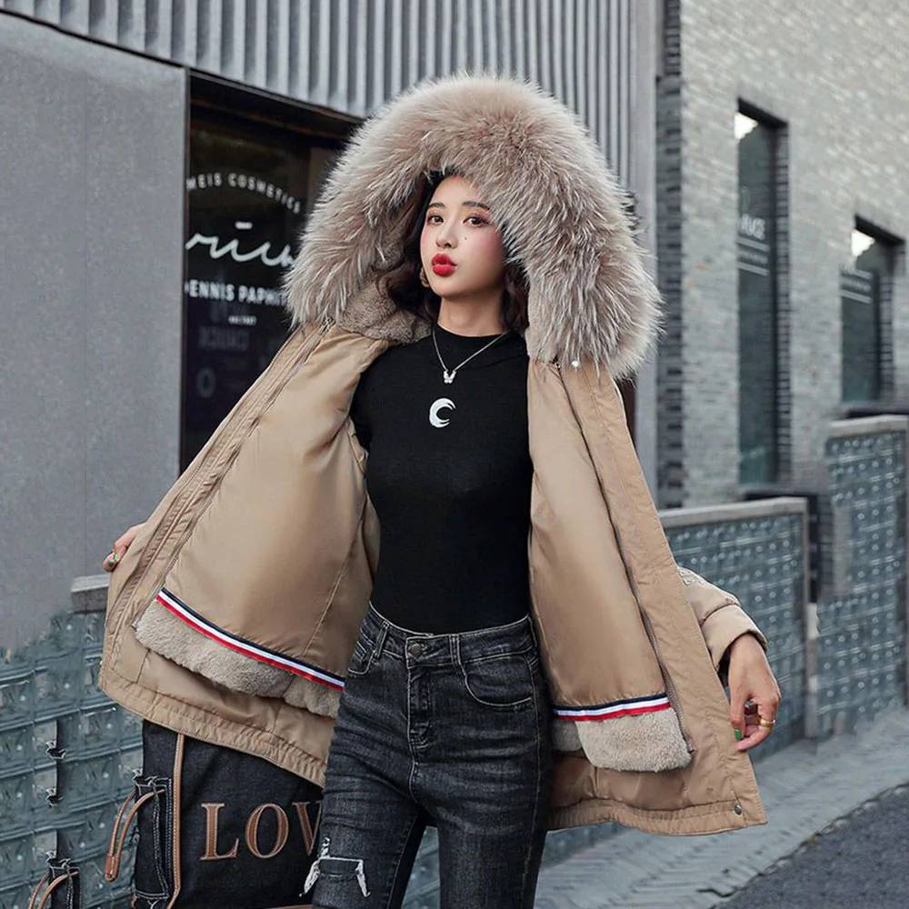 One Dress And Three Wearing College Style  Imitation Rabbit Fur Coat Korean Students Detachable Down Cotton-padded Jacket With.