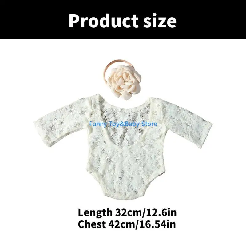 C90B 2pcs Bunga Bunga Renda Romper Set Bayi Fotografi Props Potret