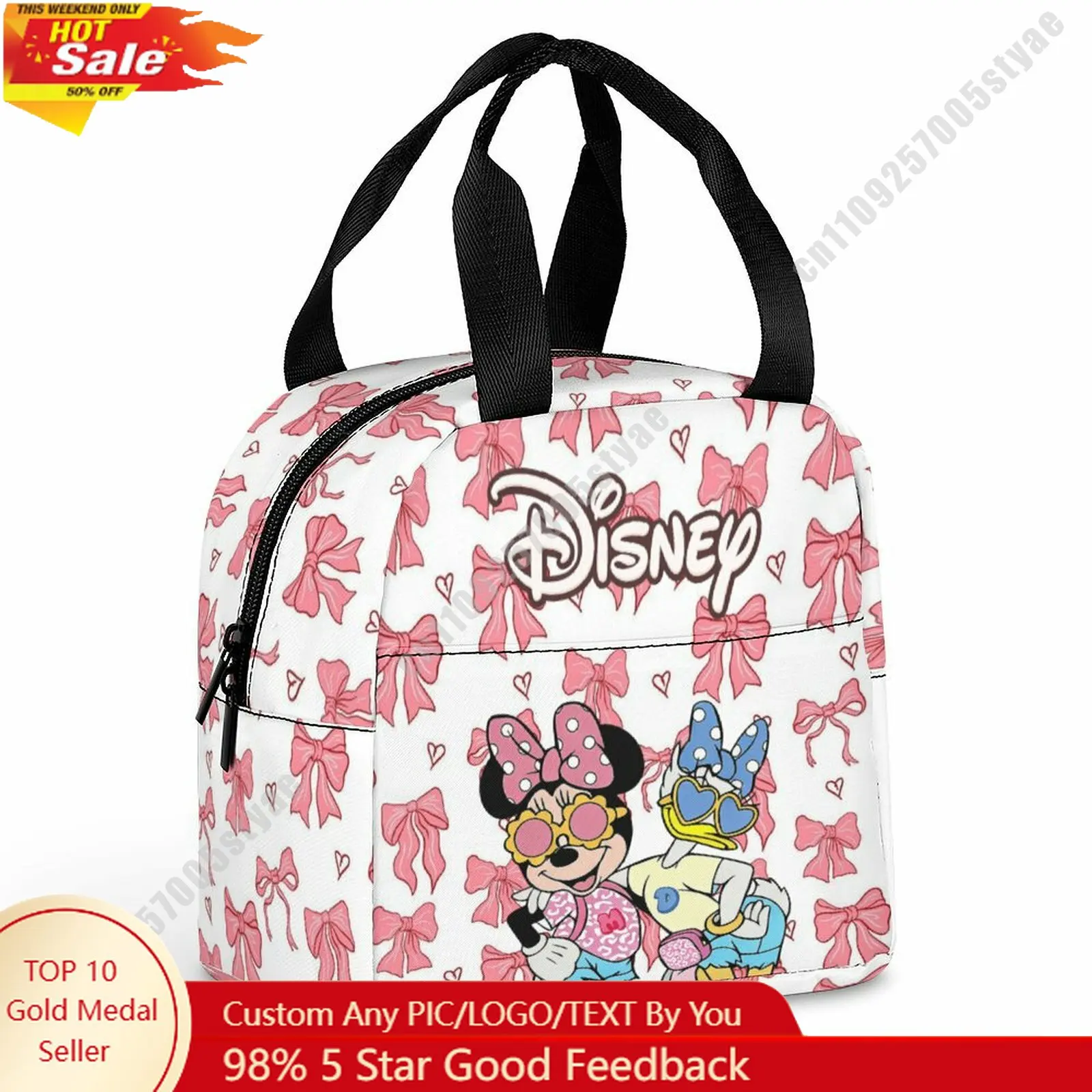 

Minnie Mouse Daisy Duck Lunch Bag Disney Animal Patterns Bento Bag DIY Custom Photo Logo Portable Aluminum Foil Food Bag Cosplay