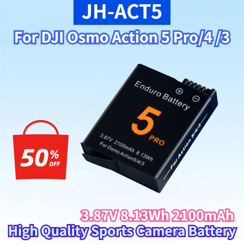 JH-ACT5 3.87V 8.13Wh 2100mAh Lithium-ion Rechargeable Battery for DJI Osmo Action 5 Pro/4 /3 High Quality Sports Camera Battery