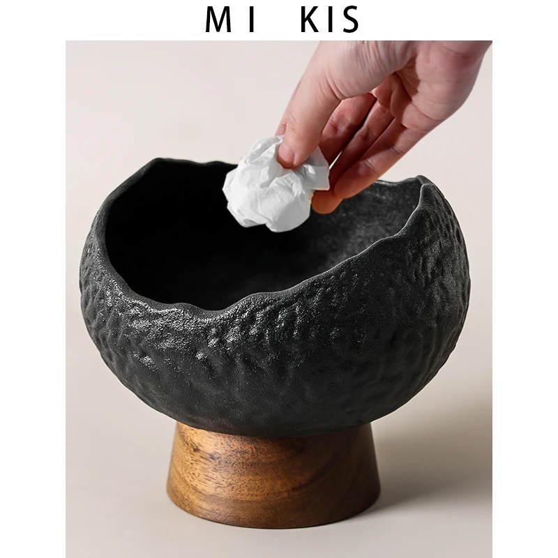 

Small Size Ceramic Tabletop Trash Can Luxury Style Tea Table Living Room Dining Table Creative Storage Bucket Non-Lid Design
