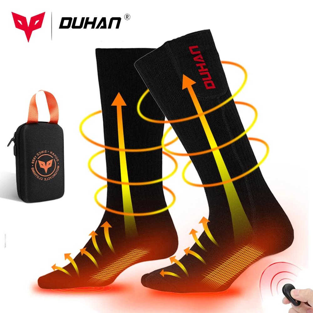 DUHAN Winter Motorcycle Heated Sock Rechargeable Battery Stocking Electric Heating Ski Socks Sports Man Thermal with Warmer Foot