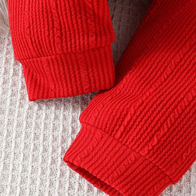 Herbst Kleinkind Baby Mädchen Set Marienkäfer Stickerei Patchwork Farbe Langarm Top rote Hose 2 Stück Outfits Kleinkind Mädchen Kleidung