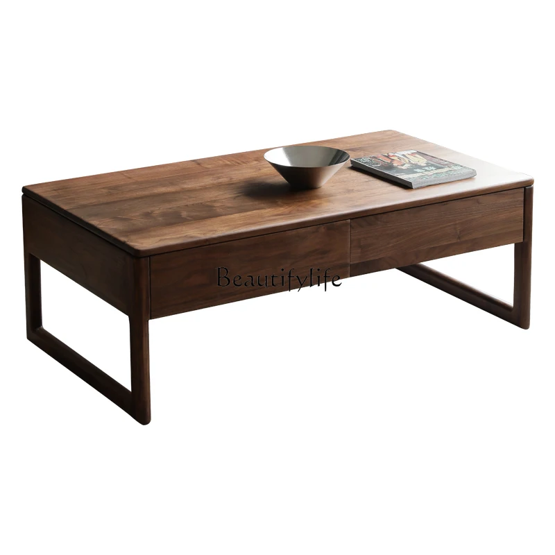 

North America Black Walnut Wooden Tea Table Nordic Solid Wood Simple Living Room Home Small Apartment Light Luxury Log Tea Table