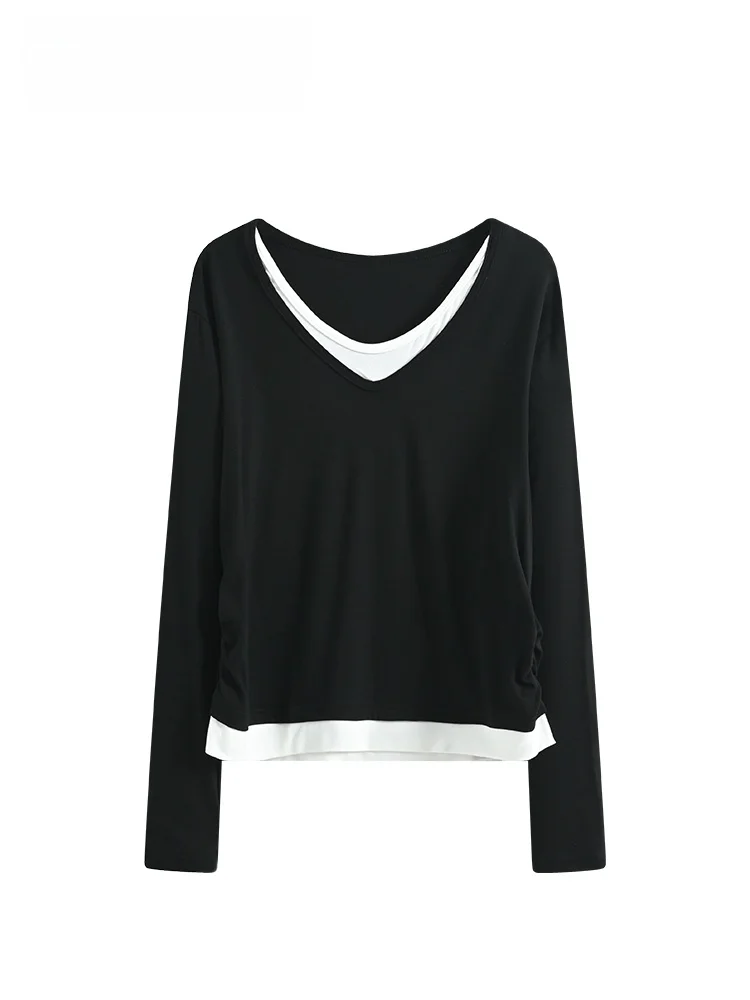 

Chic Long Sve Base irt for plus Size Women Autumn Faionable plus Size Sister Ele Korean Sle Top Casual Cotton T-...