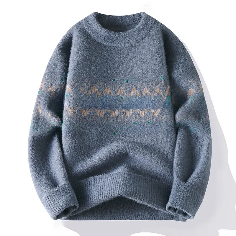 

Thiened round Ne Knitted Sweater Men's Winter Warm Casual Sle Woodpeer Mink Fabric Base irt for Teens And Students