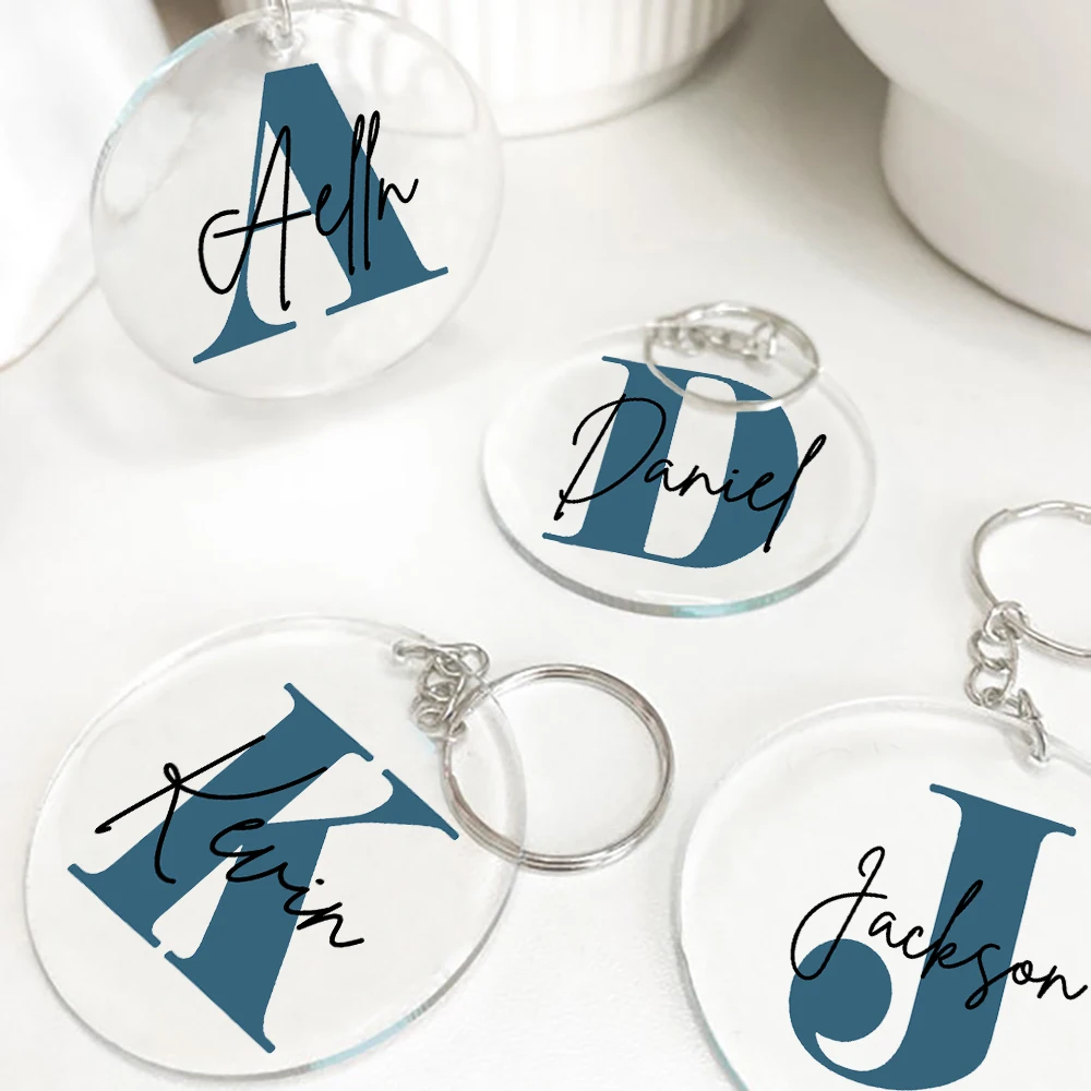 Personalized Initial with Name Keychain Pendant Key Chain Keyring Mobile Phone Bag Accessories Wedding Birthday Gifts for He Men