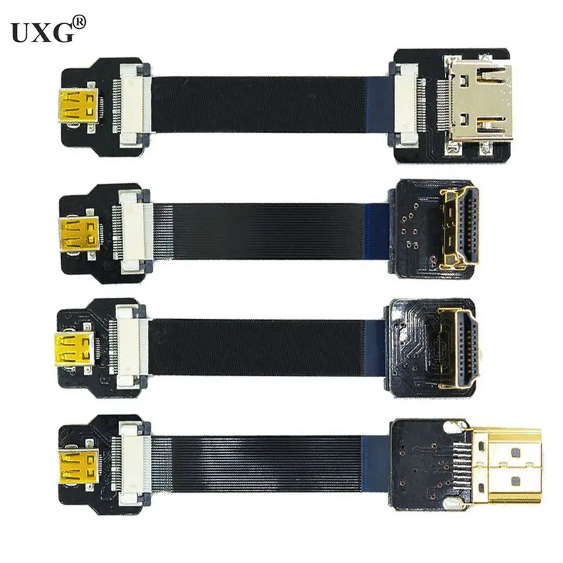 Fita FPV Conector Compatível com HDMI Cabo plano flexível Raspberry Pi 4 Micro HDMI Para HDMI/Mini HDMI Fêmea 90 Graus FFC 20pin