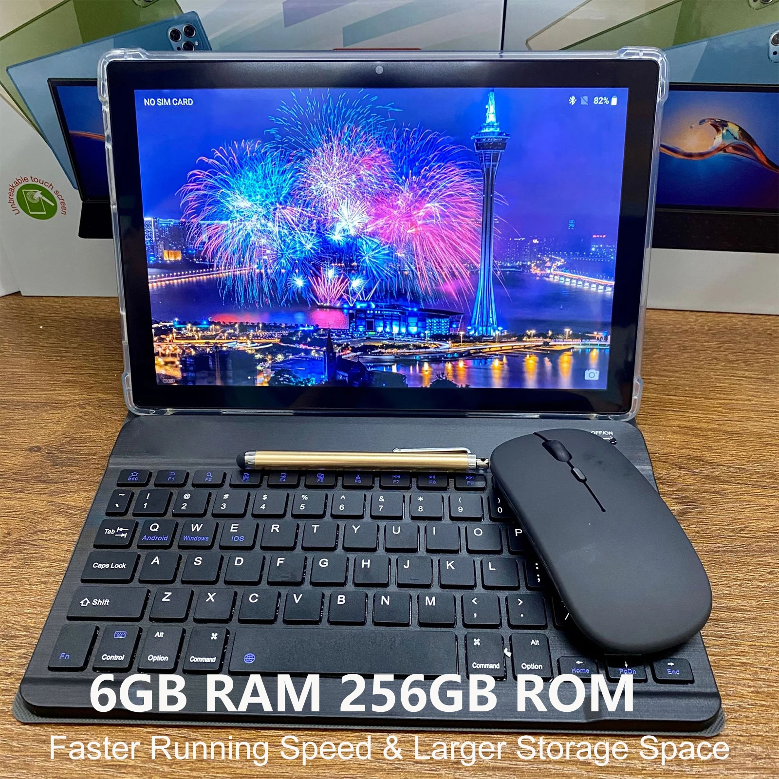 6GB RAM 256GB ROM Android 13 GPS 2 in 1 Tablet with Keyboard Mouse Octa Core Processor 10.1 inch HD IPS Screen 5G Wifi Tablet PC