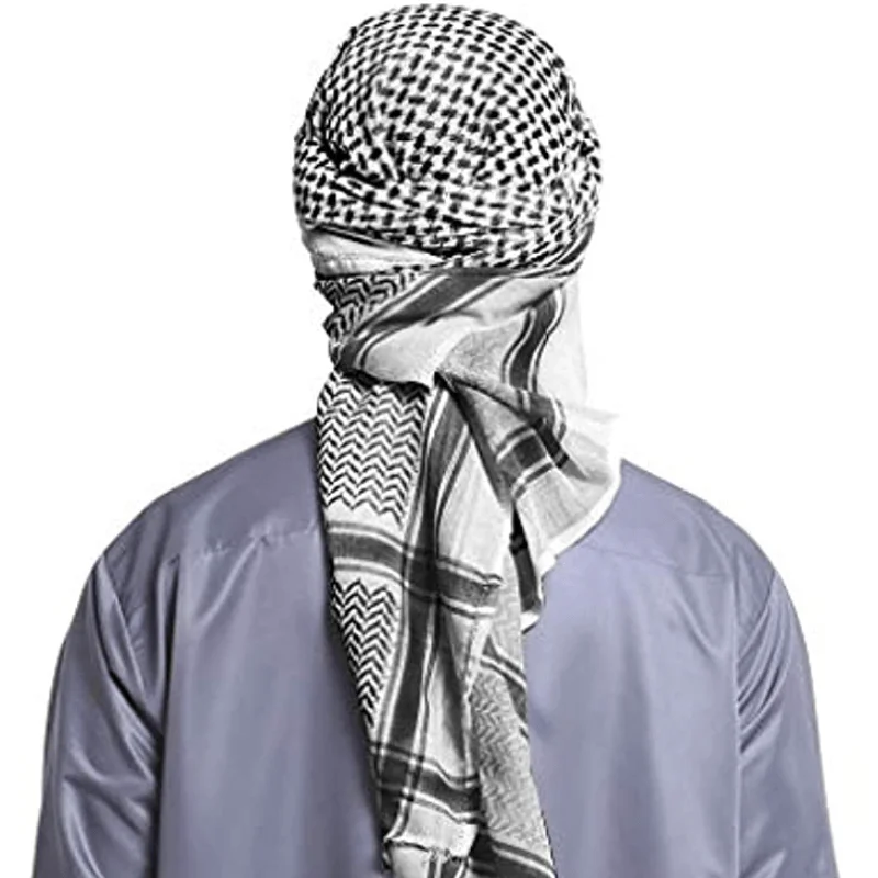 55inch 140cm Men\'s Large Arab Shemagh Headscarf Muslim Headcover Shawl Keffiyeh Arabic Scarf Bandana Bonnet Hijab