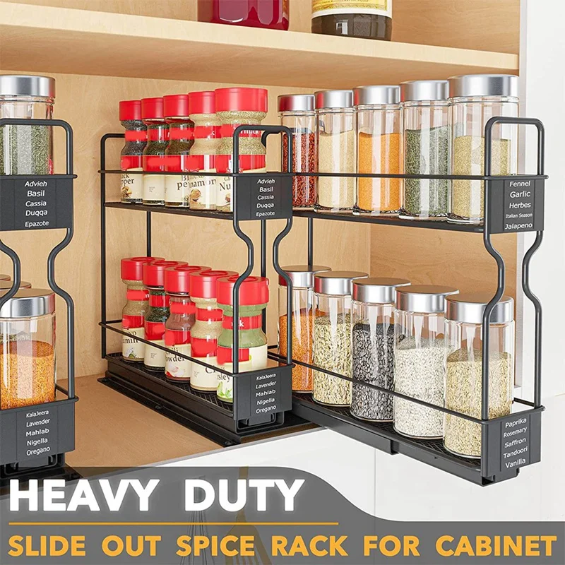 Spice Rack Organizer, 2-Tier Pull Out Seasoning Rack For Kitchen Cabinet, Spice Drawer Organizer Shelf For Small Space Durable