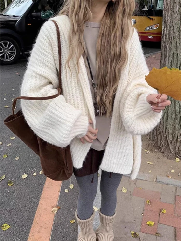 أزياء المرأة الجديدة فضفاضة طويلة الأكمام أنيقة سترة سترة مقنعين فانوس كم بلون محبوك عارضة أعلى